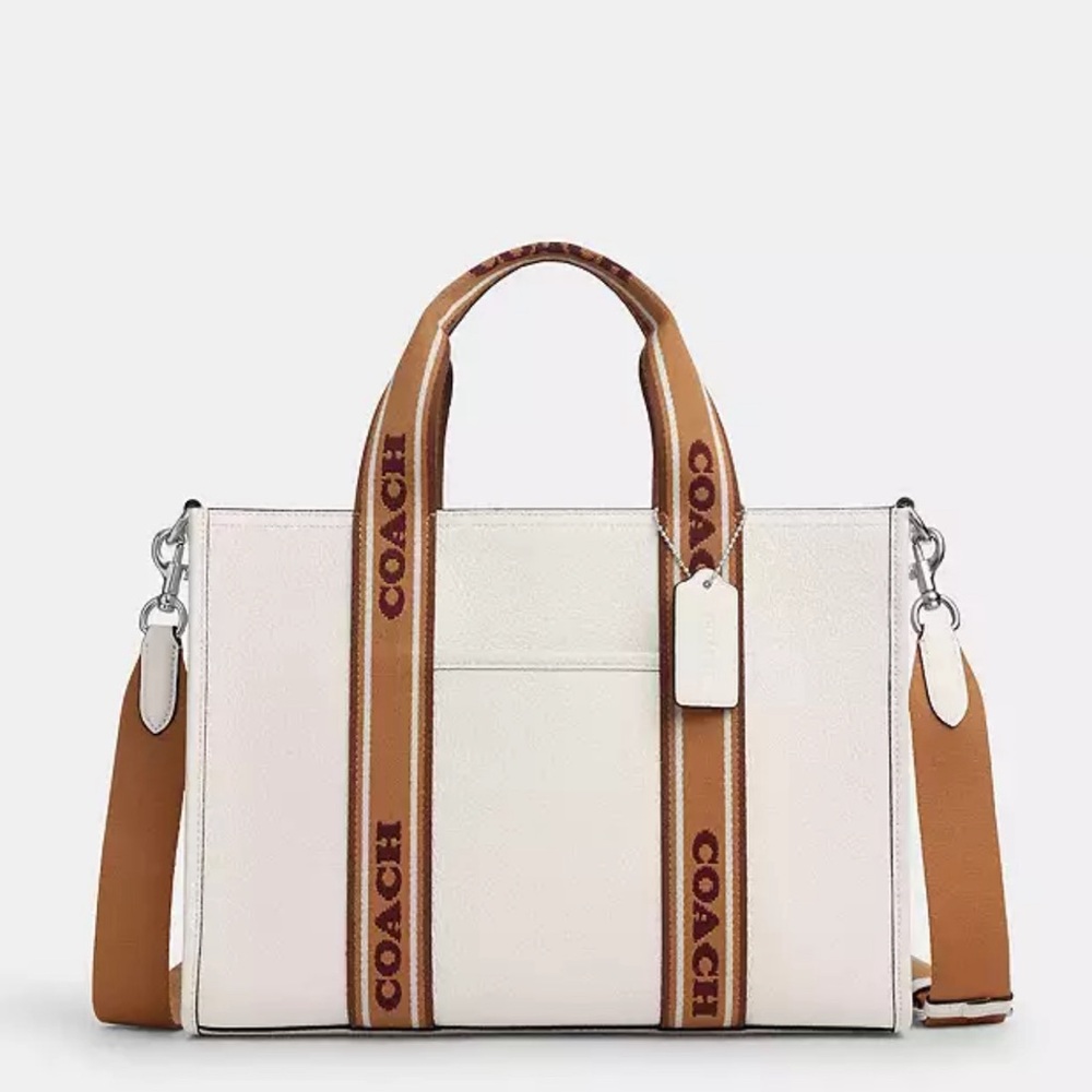 Coach White Tote with Tan and Brown Logo Straps